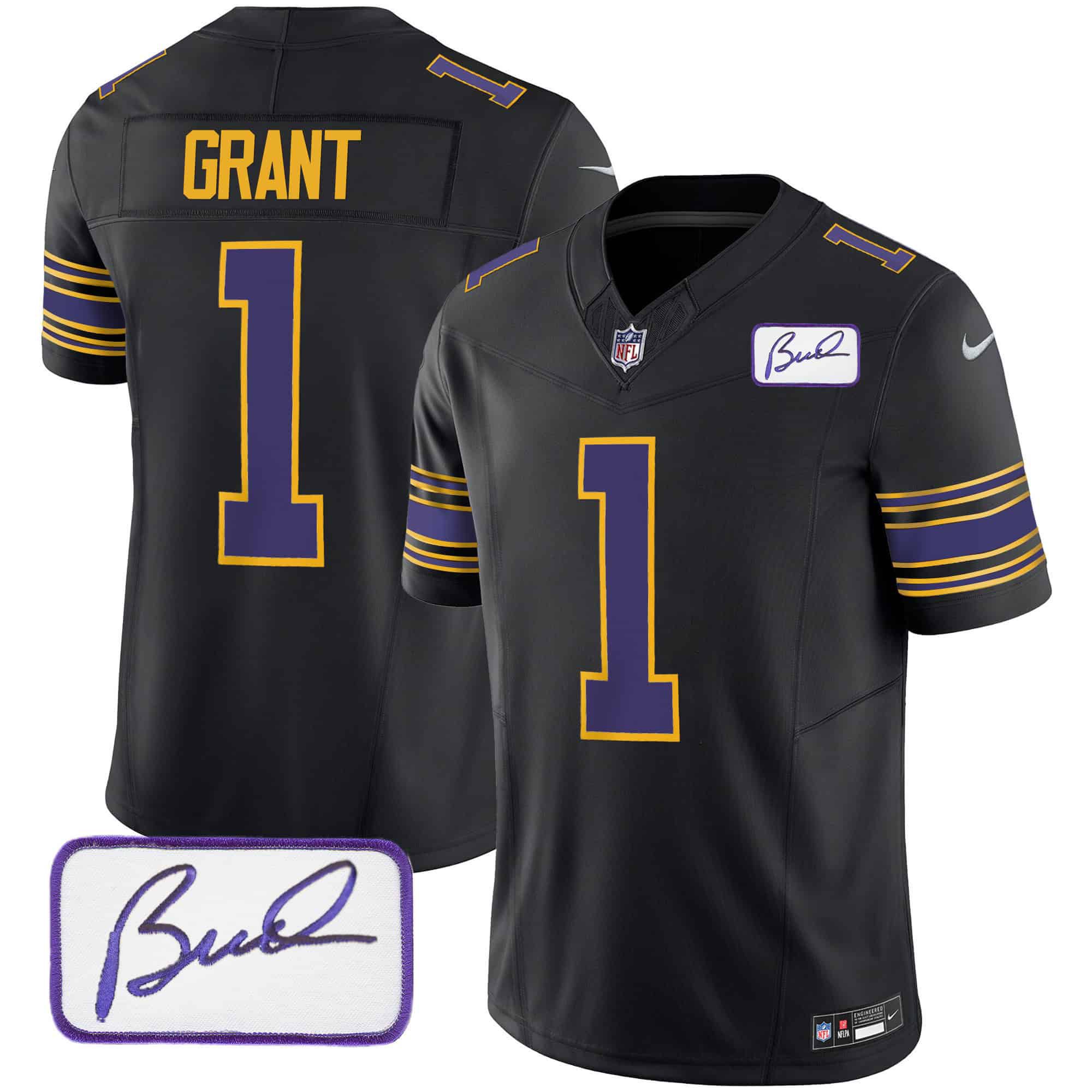 Men Minnesota Vikings #1 Grant Black 2024 Nike Bud Grant Patch Classic Limited NFL Jersey